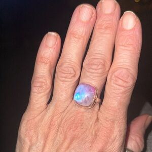 Pink Moonstone large stone 925 silver size 8